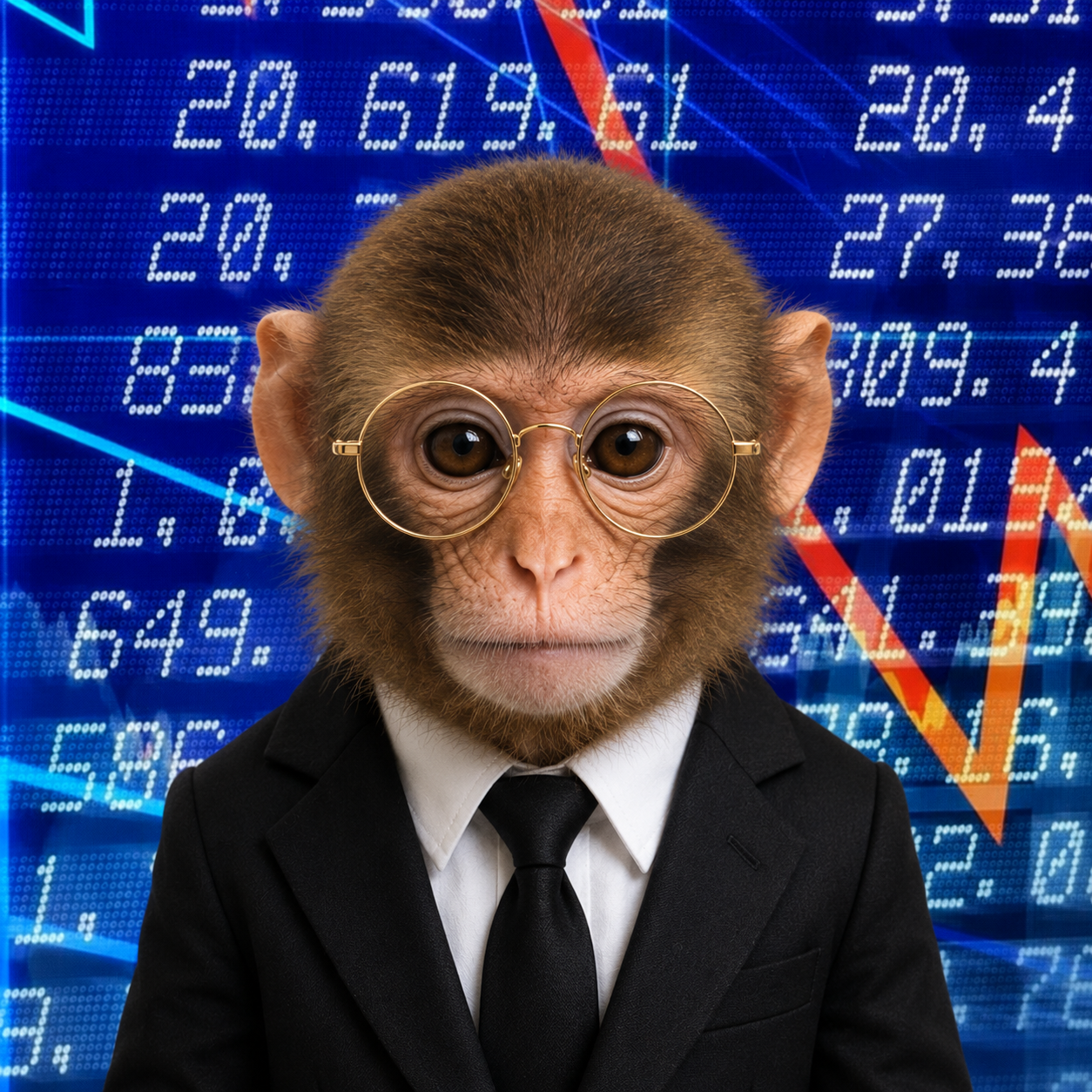 Apelyst analyst ape in a suit and round glasses